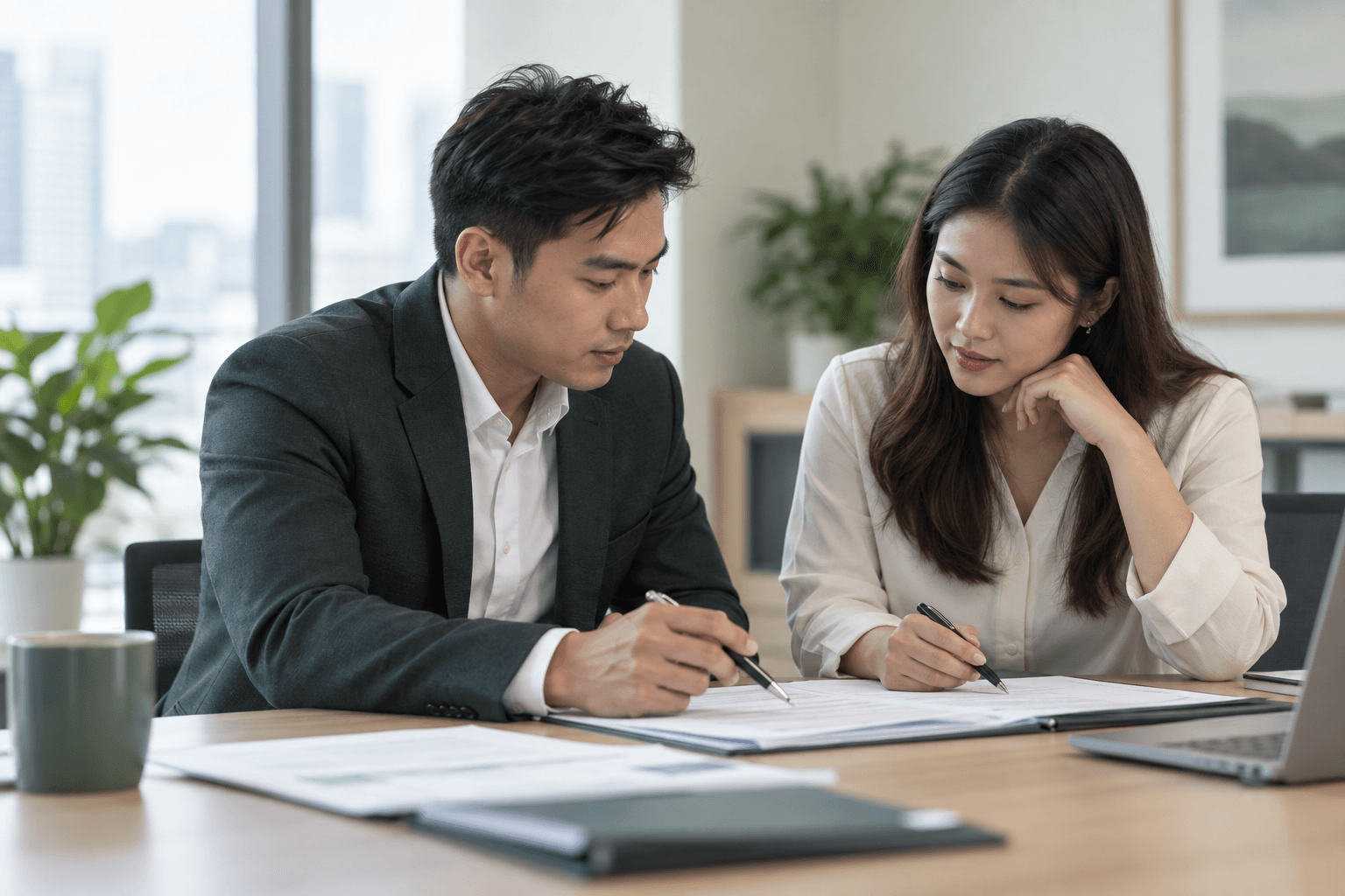 Consultant reviewing immigration entry appeal documents with client